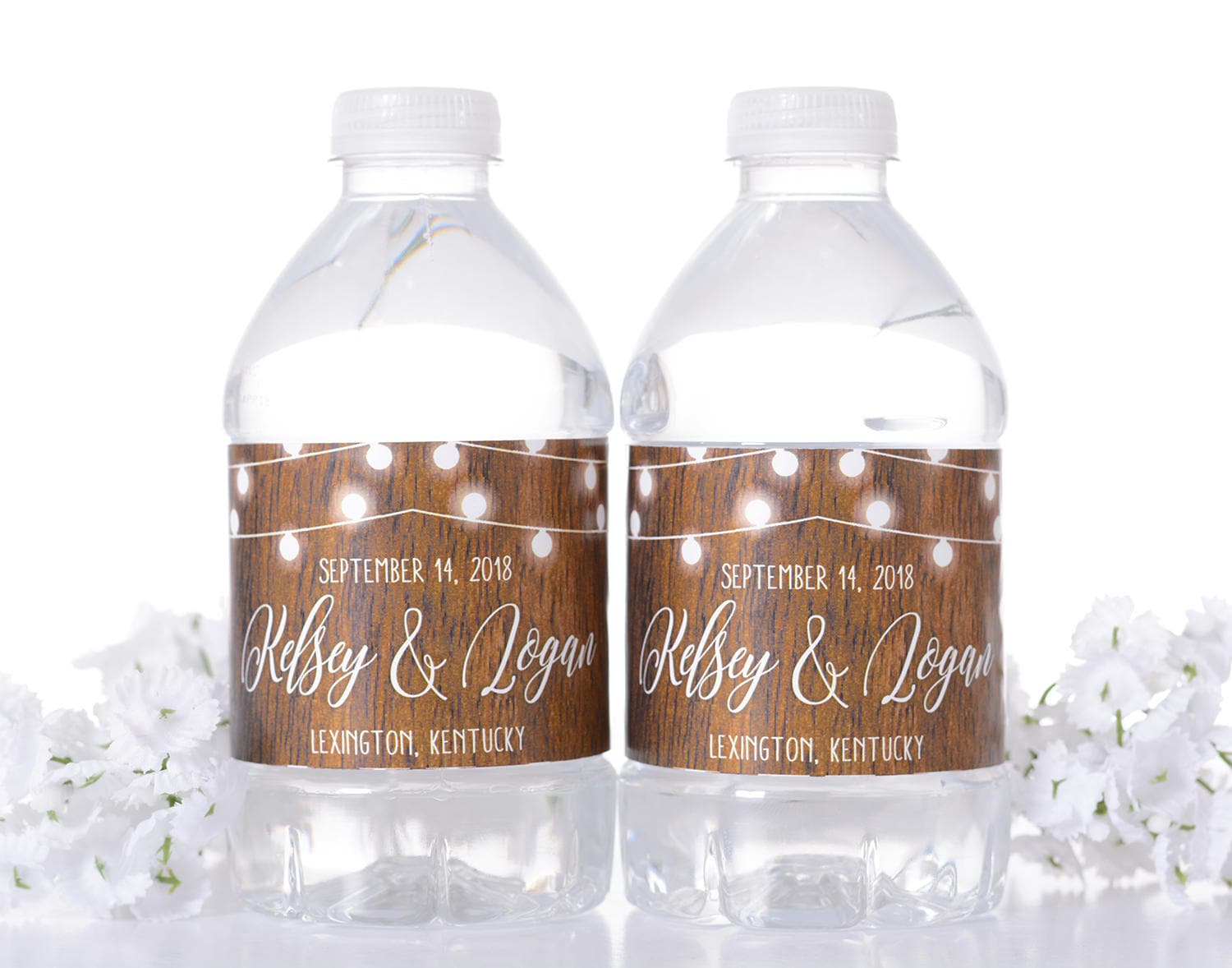 Rustic Wedding Water Bottle Labels - Vintage Favor Hanging Lights Stickers Custom Wdiw-263