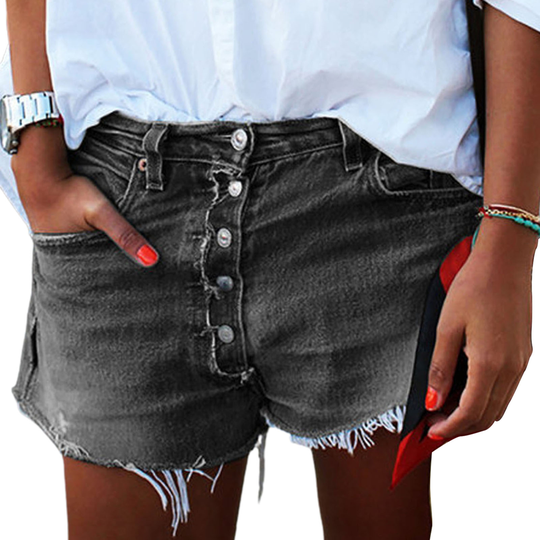 Women Shorts High Waist Skin-friendly Cotton Blend Summer Casual Beach Pants for Beach - black, l