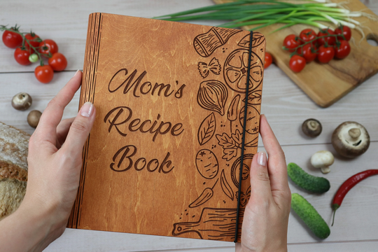 Recipe Journal/Personalized Recipe Book/50Th Birthday Gift For Women/Wooden Binder/Custom Recipes/Gift Mum/Anniversary Gift/Grandma