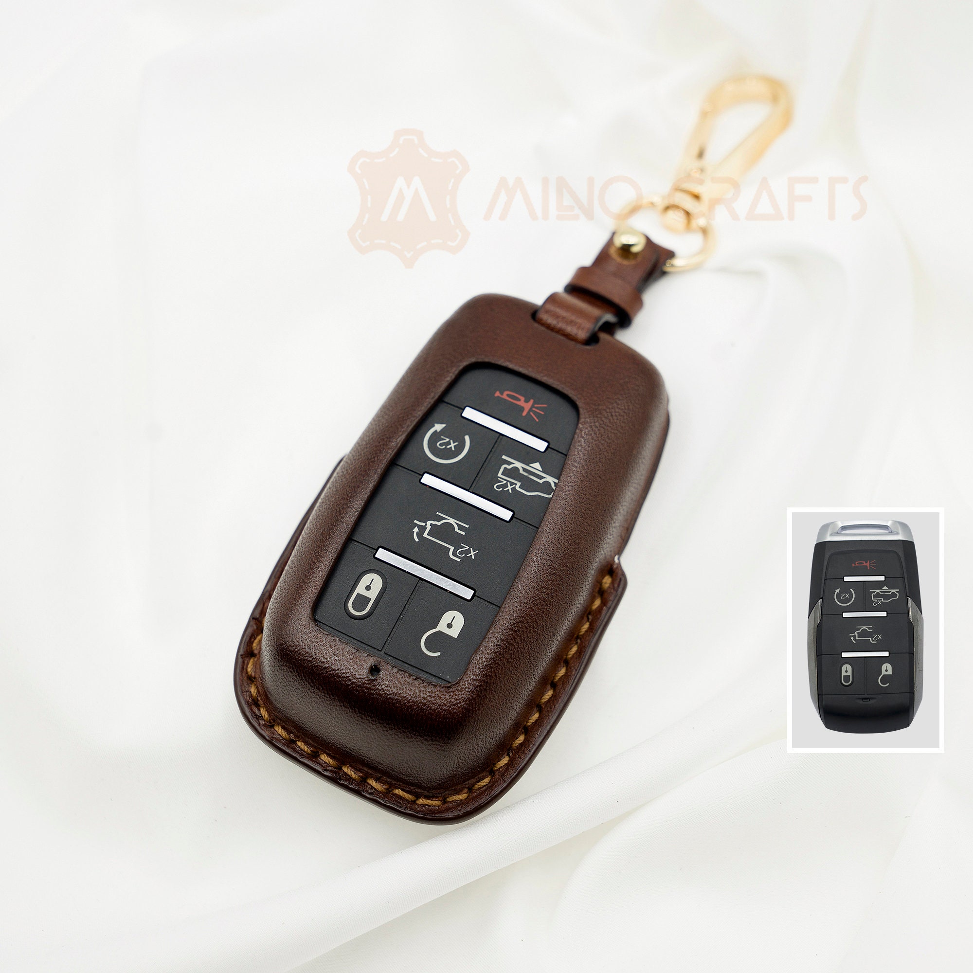 Minocrafts For Ram Key Fob Cover Leather Dodge 1500 2500 3500 4500 5500 - 4 5 6 Buttons Car Case