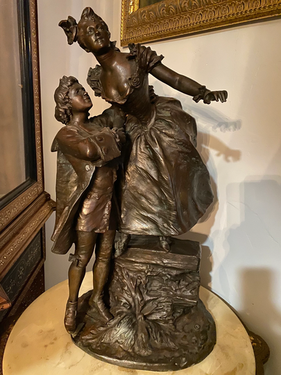 19Th Century Large Bronze Sculpture, Lady & Gentleman, Antique Statue