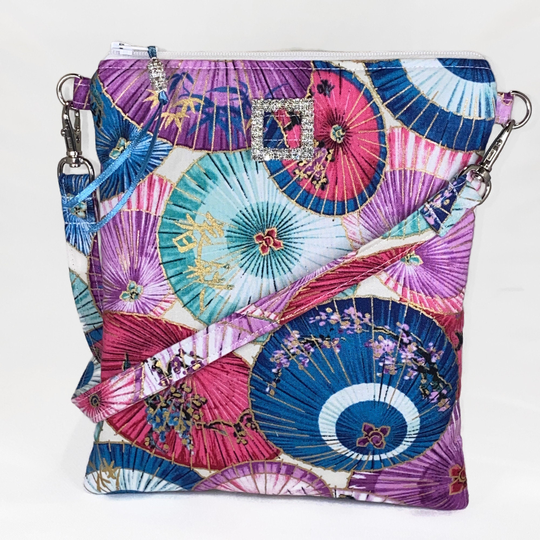 Oriental Umbrellas Crossbody Bag, With Gold Accents, Asian, Purse, Shoulder Gift For Her, Mom, Daughter, Friend, Sister