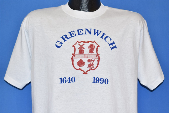 90S Greenwich Connecticut Coat Of Arms 1640-1990 Tourist T-Shirt Large