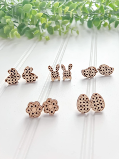 Easter Rattan Wooden Stud Earrings/ Spring Earrings