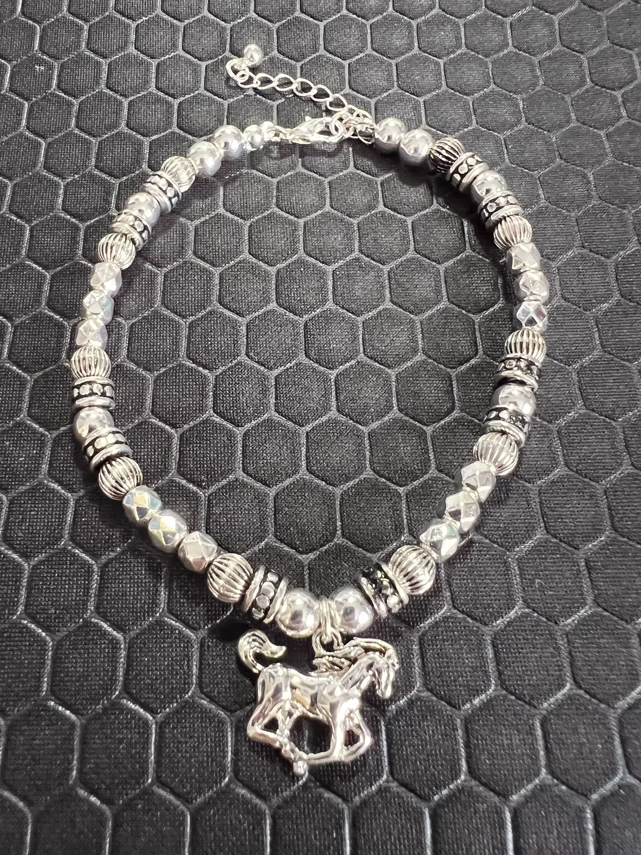 Horse Anklet With Silver Glass Beads Made Of Sterling