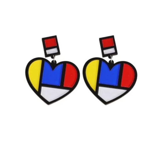 Abstract Heart Shape Colorful Red Yellow Blue White Acrylic Earrings