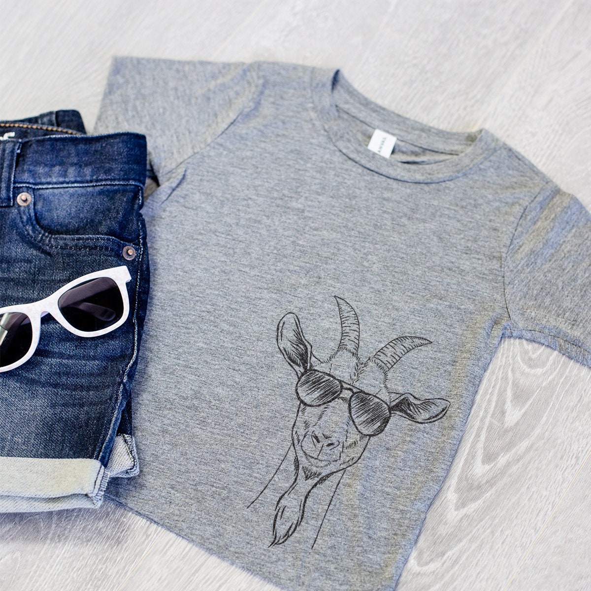 Gunnar The Goat Tri-Blend Shirt - Kids Animal Tshirt Glasses T Children Girl Boy Unisex Clothing