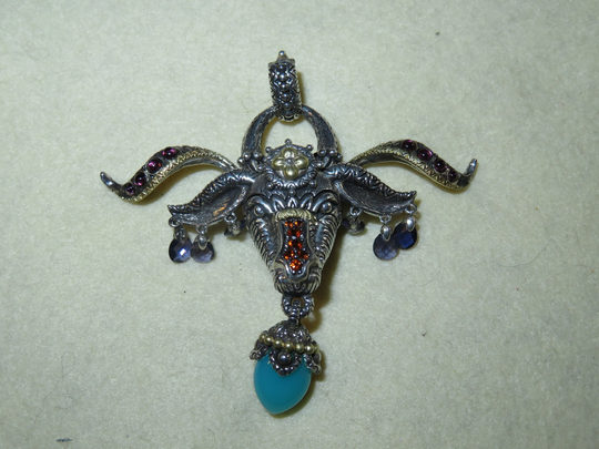 Barbara Bixby Ram Sterling Silver 18 Karat Gold Highlight Citrine Chalcedony Bull Cow Enhancer Pendant