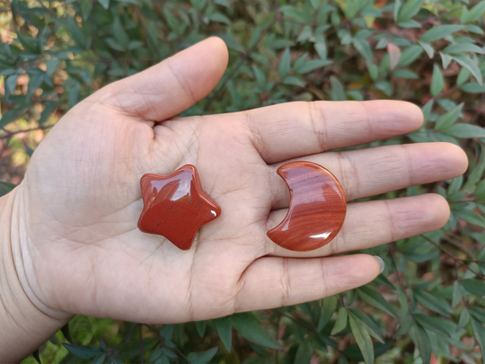 2 Pcs Red Jasper Star & Crescent Moon Set