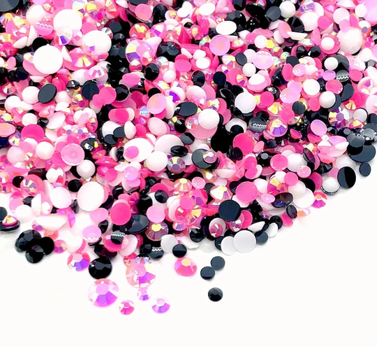 Pink Zebra Blend Rhinestone Mix 3/4/5/6mm Flatback Jelly Resin Rhinestones Mixed Sizes, Pretty Mix - Pinks | Black White