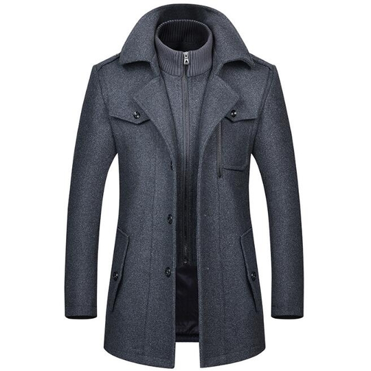 Men's Mid-Length Wool Blend Trench Coat - Gray, L - large grey