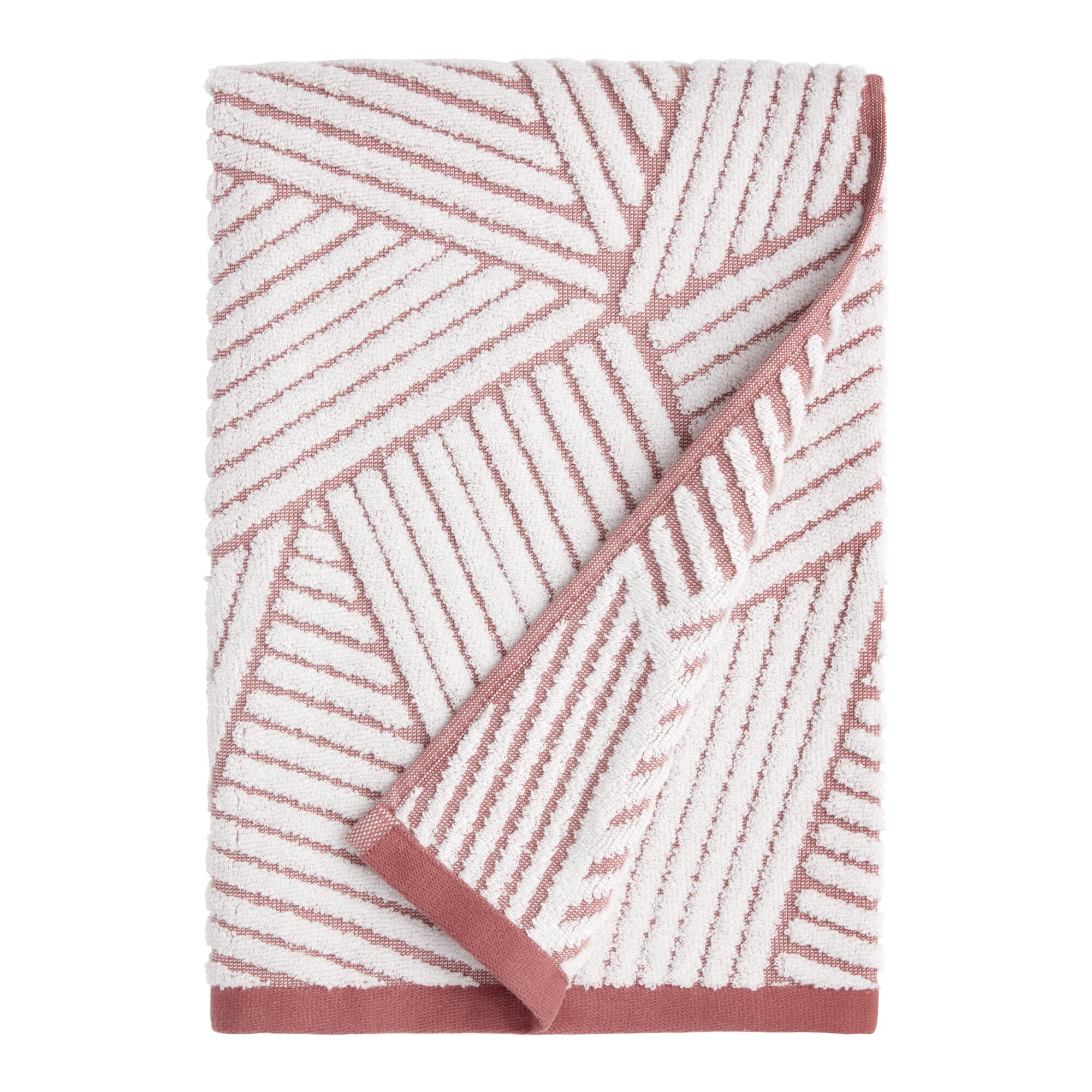 Blush and White Sculpted Crosshatch Blake Bath Towel: Pink - Cotton by World Market