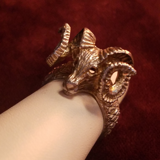 Vintage Ram's Head Ring, Sterling Silver, Zodiac Sign Aries Goat Baphomet
