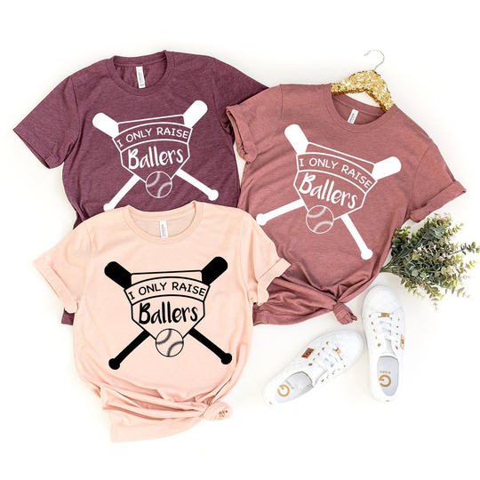 I Only Raise Ballers Shirt, Cute Mom Baseball Kids Game T-Shirt Mom, Shirts For Women