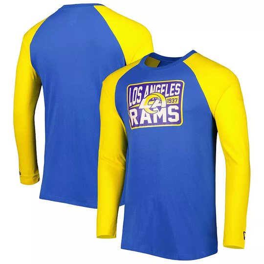Men's New Era Royal Los Angeles Rams Current Raglan Long Sleeve T-Shirt, Size: Small, Blue