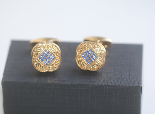 Vintage Cufflinks, Cuff Links, Blue Gold Men's Gift, Something Blue, Mens, Groomsmen Groom