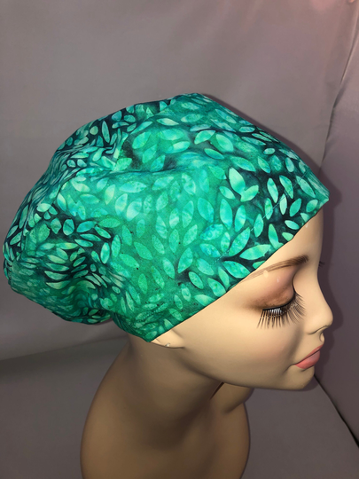 Euro Scrub Hat Emerald Green Batik Island Art Cord Lock Adjustable Crna Cnor Chef Cap