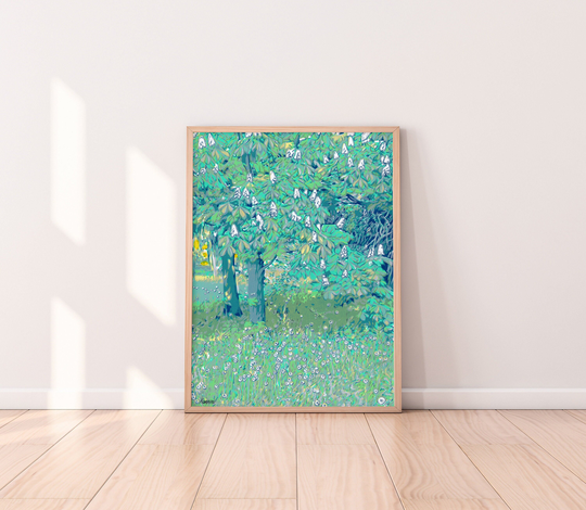 Tree Painting Landscape Original Art Blossoming Chestnut Wall Green Nature Artwork 16 By 12 Above Sofa Komarovart
