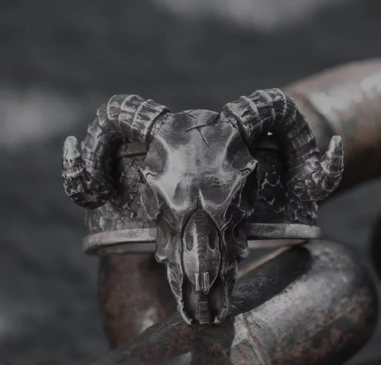 Ram Skull Silver Ring