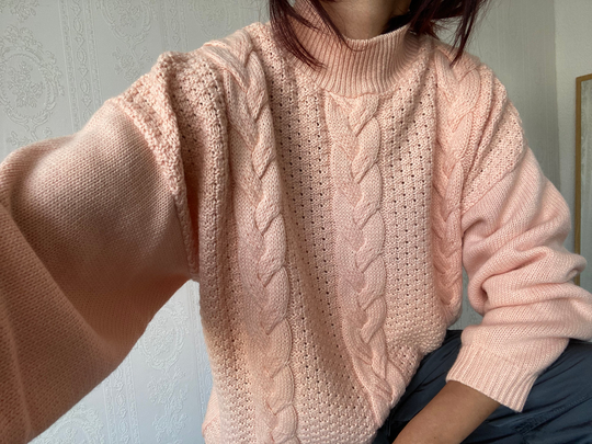 Vintage Coral Peach Wool Blend Knit Jumper/ Sweater/ Pullover/ Xxl - 3Xl