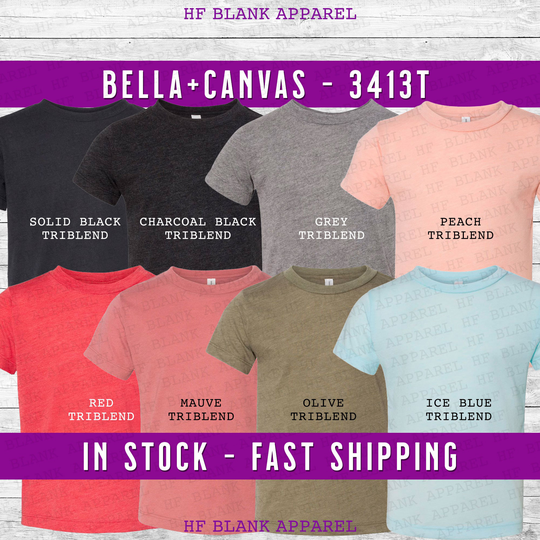 Bella Canvas Tri-Blend Unisex Toddler T-Shirts, Blank Plain Diy 3413T