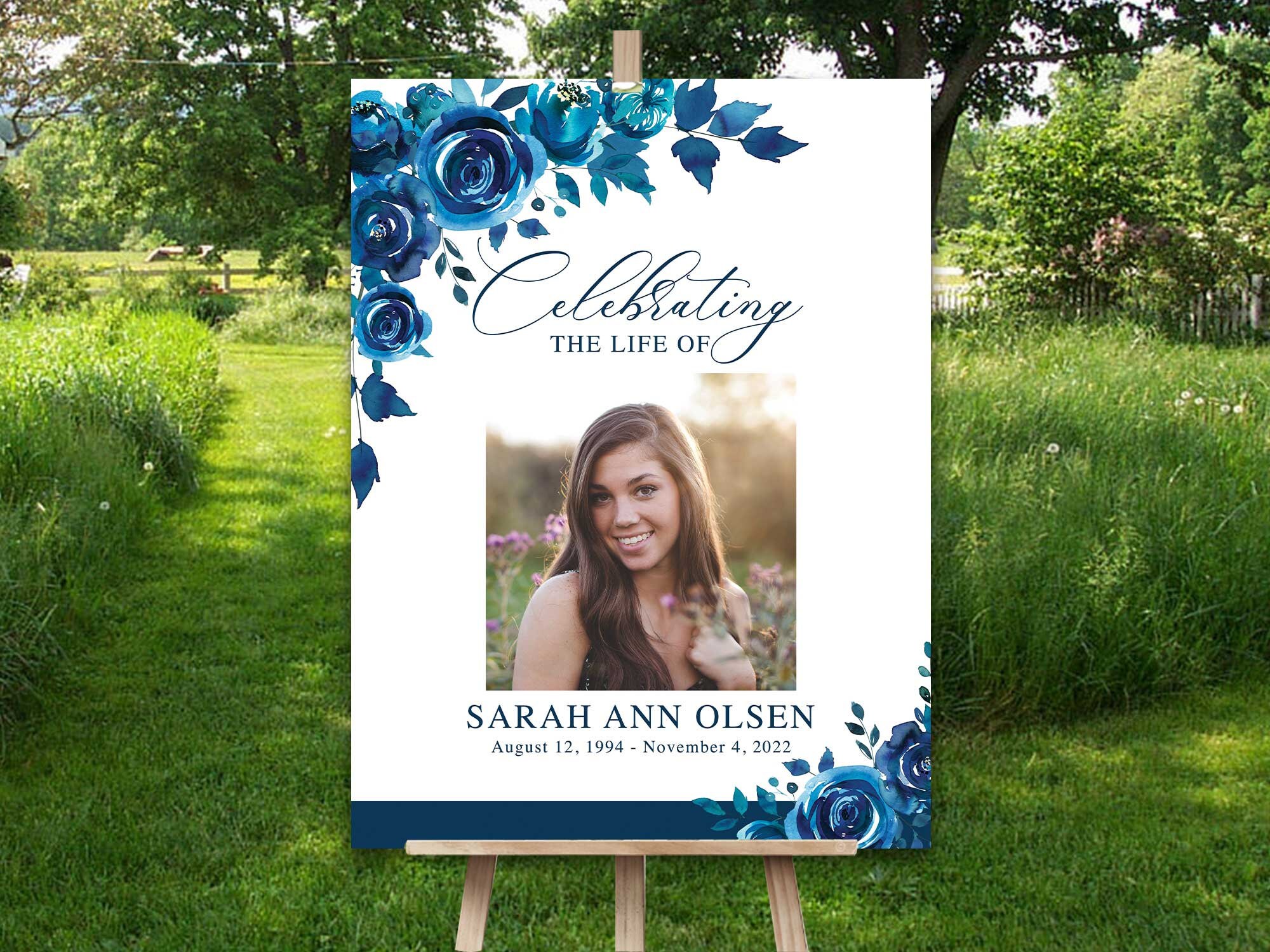 Funeral Welcome Sign, Celebration Of Life Floral Rose Memorial Poster Ideas Photo Keepsake Sign Printed Or Digital
