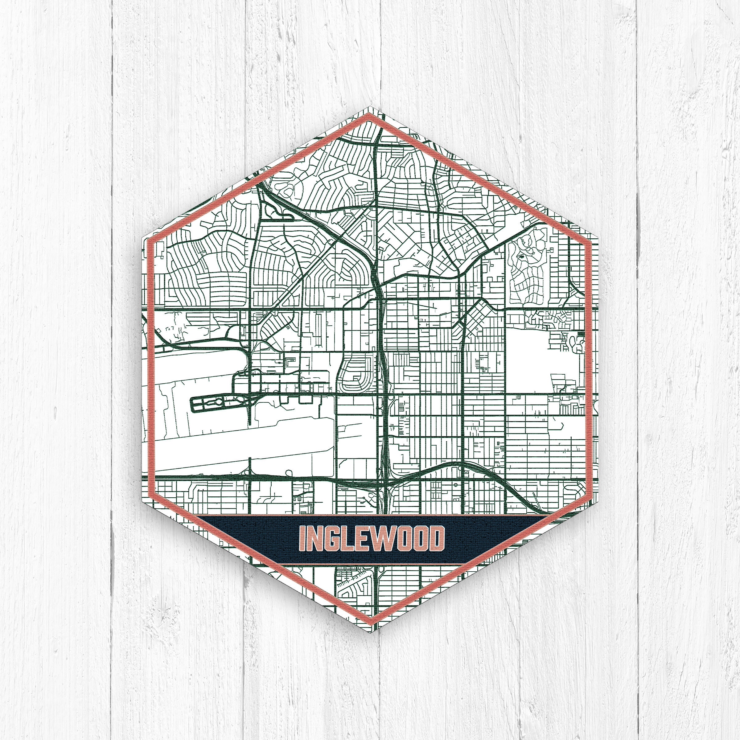 Inglewood California Map, Hexagon Canvas, Travel Collection, Inglewood, Map Of Print