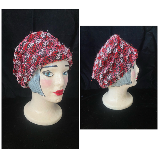 Vintage 1960's Red, Pink & White Slouchy Hat With Metallic Thread
