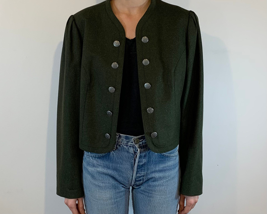 Vintage Wool Blend Army Green Blazer Trachten Jacket Size M Women