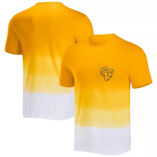 Men's NFL x Darius Rucker Collection by Fanatics Gold/White Los Angeles Rams Dip Dye Pocket T-Shirt, Size: 3XL, Yellow