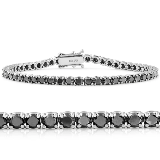 5 1/2Ct Black Diamond Tennis Bracelet 14K White Gold 7" | Black, I2-I3