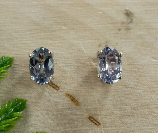 Gray Spinel Sterling Silver Earrings; Genuine Untreated Moazambique