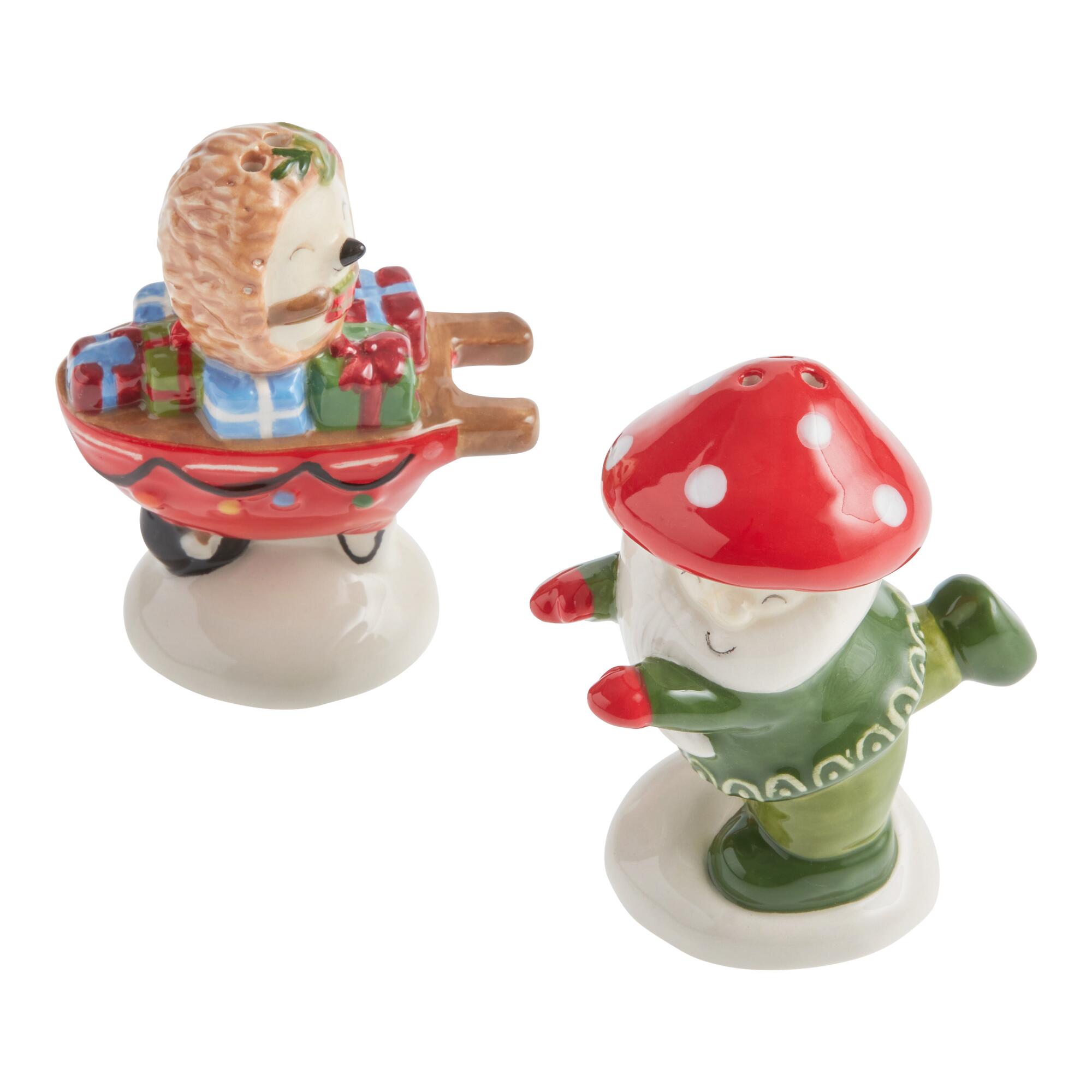Woodland Gnome Ceramic Salt and Pepper Shaker Set: Multi - Marble by World Market