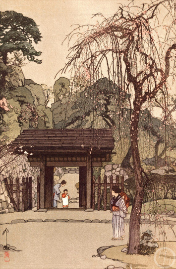 Japanese Art Print "Plum Gateway" By Yoshida Hiroshi, Woodblock Print Reproduction, Asian Art, Cultural Landscape, Plum Blossoms