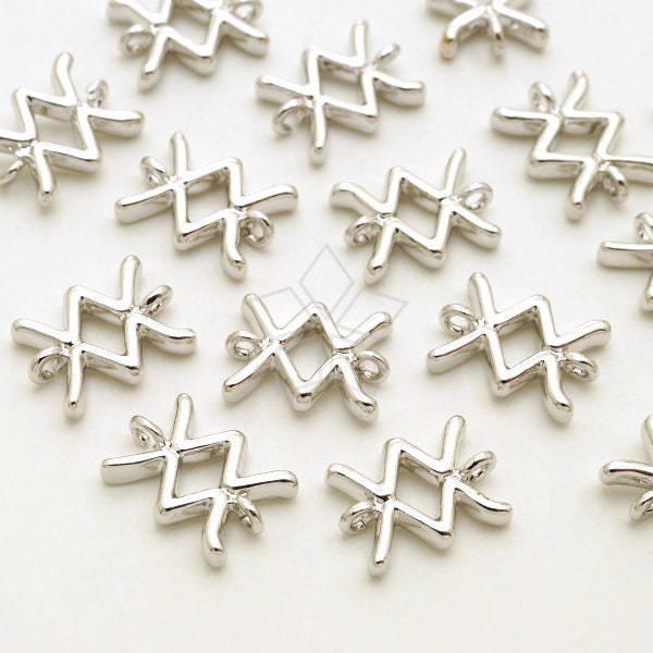 Pd-2853-Or/2 Pcs - Zodiac Sign Sideways Connectors, Constellation, Aquarius, January, February Birthday, Silver Plated Brass 9.9mm X 7mm