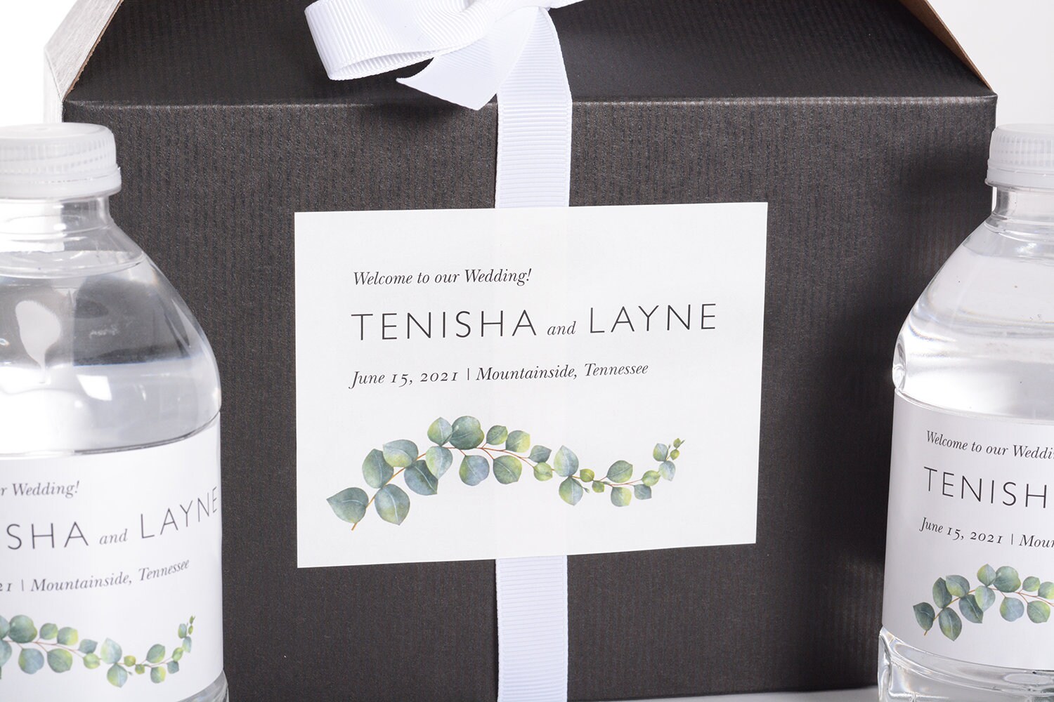 Eucalyptus Wedding Stickers - Welcome Bag Box Custom Favor Leaf Labels #wdib-357