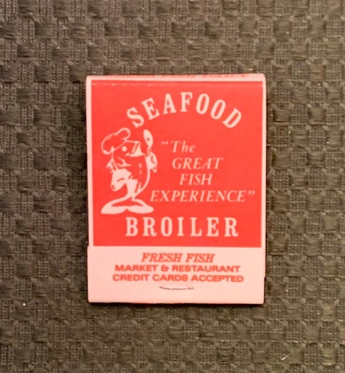 Vintage Matchbook, Seafood Broiler, Restaurant, Lakewood, Glendale, California, with 20 Match Sticks, Free Ship in Usa