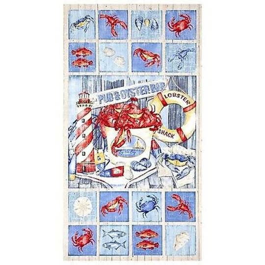 23" Fabric Panel - Northcott Seafood Shack Lobster Crab Lighthouse Blocks