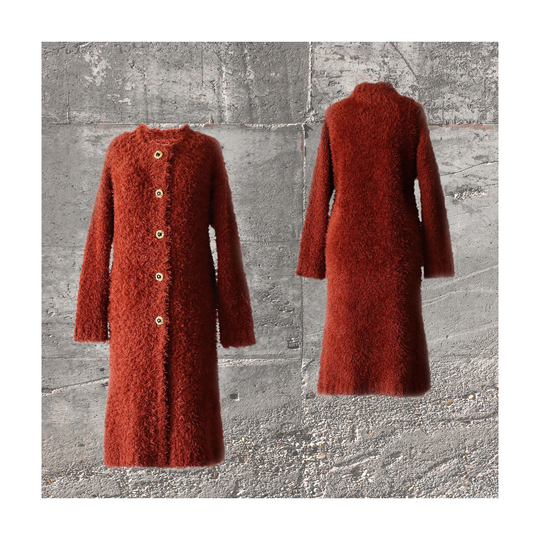 Women's Cardi-Coat in Cosy Alpaca Blend Textured Knit, With Button Closure, Length 44 Inch/110 cm