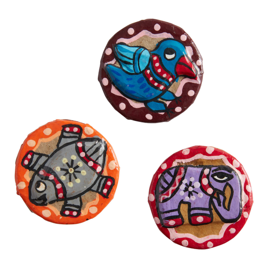 Hand Painted Animal Magnets Set of 3: Multi - Paper by World Market
