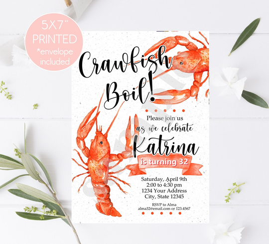 Custom Printed 5x7" Crawfish Boil Invitation, Crawfish, Cajun Seafood, Birthday, Baby Shower, Bridal Envelope Included