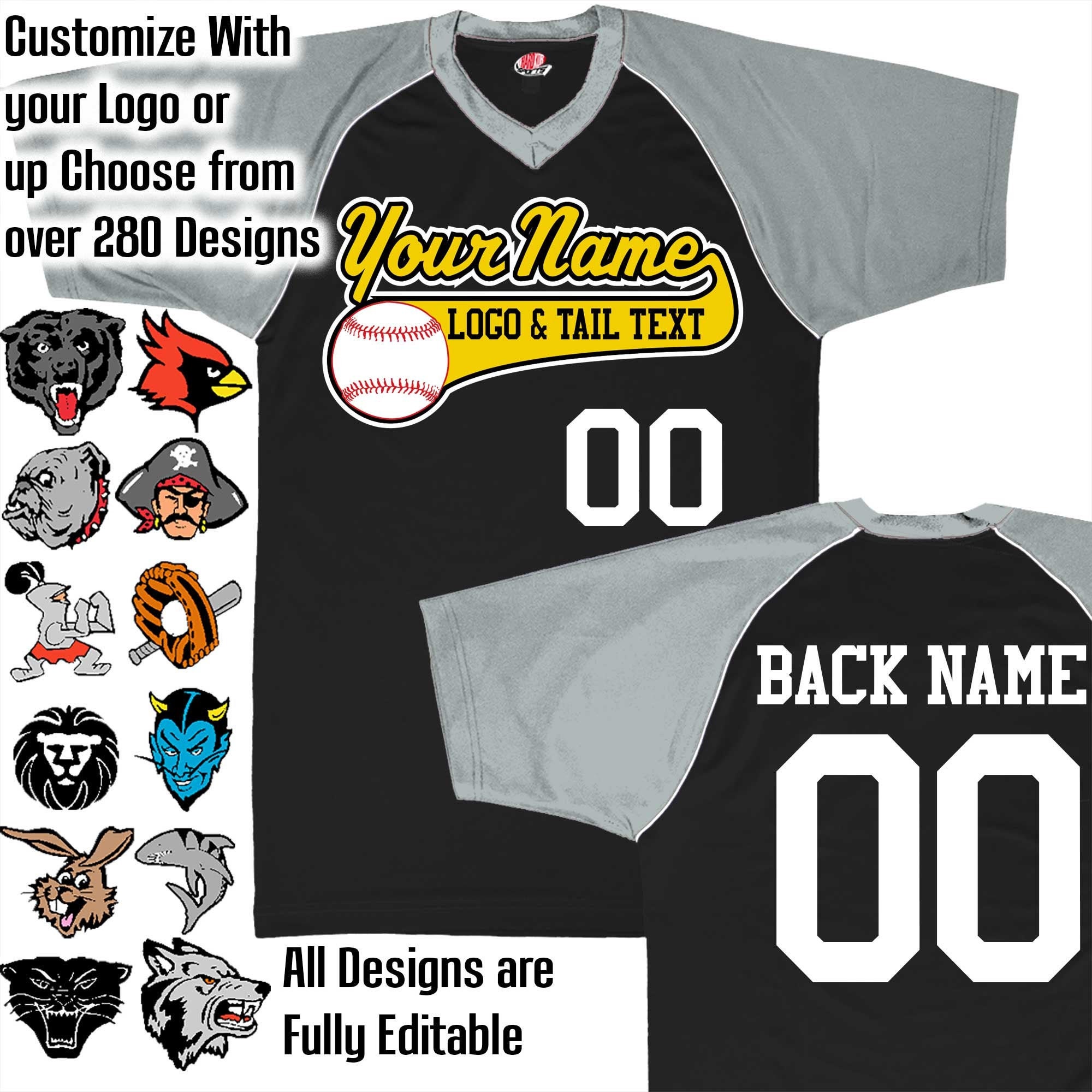 Black, Grey & White Piping Custom Baseball Jersey With Your Team, Player Name Numbers Logo