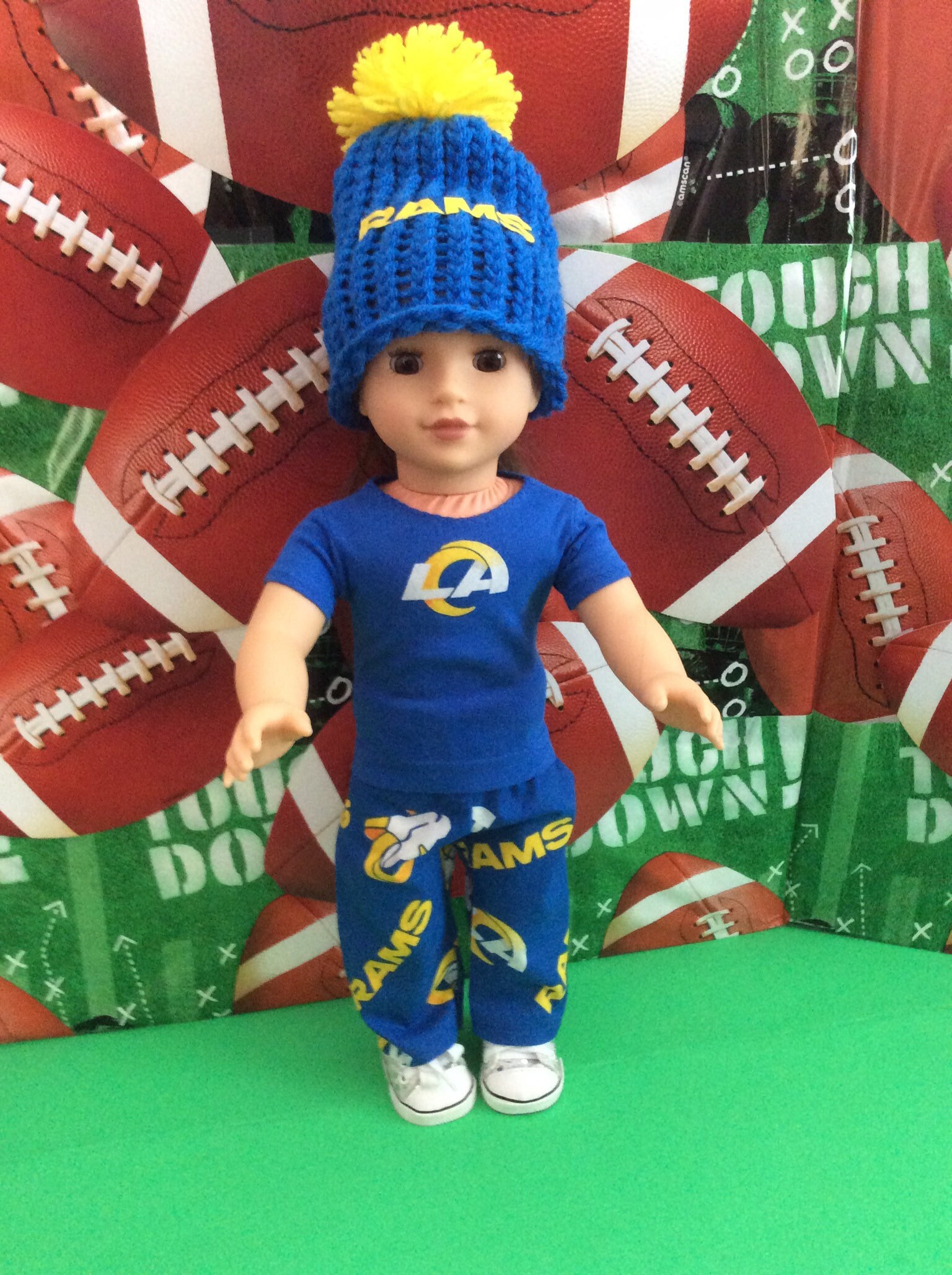 Los Angeles Rams 18 Inch Doll Clothes , Handmade, Fits All Dolls , 3Pc Football Outfit