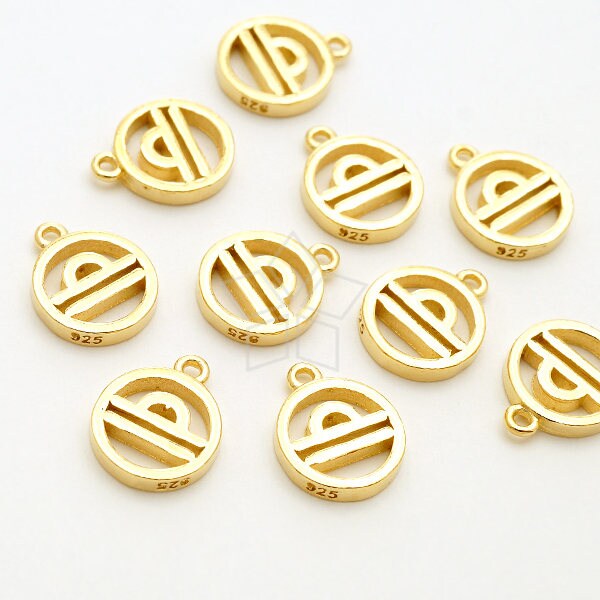 Sv-256-Gd/1 Pcs - Zodiac Sign Symbol Charms, Constellation, Libra, September, October Birthday, 16K Gold Plated 925 Sterling Silver