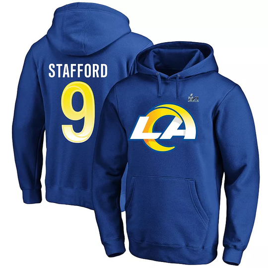 Men's Fanatics Branded Matthew Stafford Royal Los Angeles Rams Super Bowl LVI Big & Tall Name & Number Pullover Hoodie, Size: 6XB, Blue