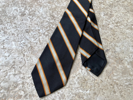 1960S Silk Repp Black & Orange Regimental Stripe Tie | Princeton Ivy League Trad