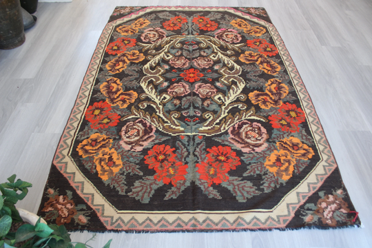 Floral Kilim Rug, Vintage Karabagh Kilim, Ethnic Rug, Bohemian/C-613 4'9"x7'4" Feet