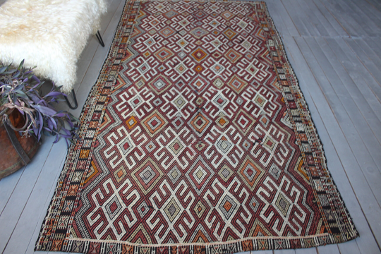 4'8"x9'4" Ft Vintage Kilim, Ethnic Bohemian Milas Jijim Large Area Kilim