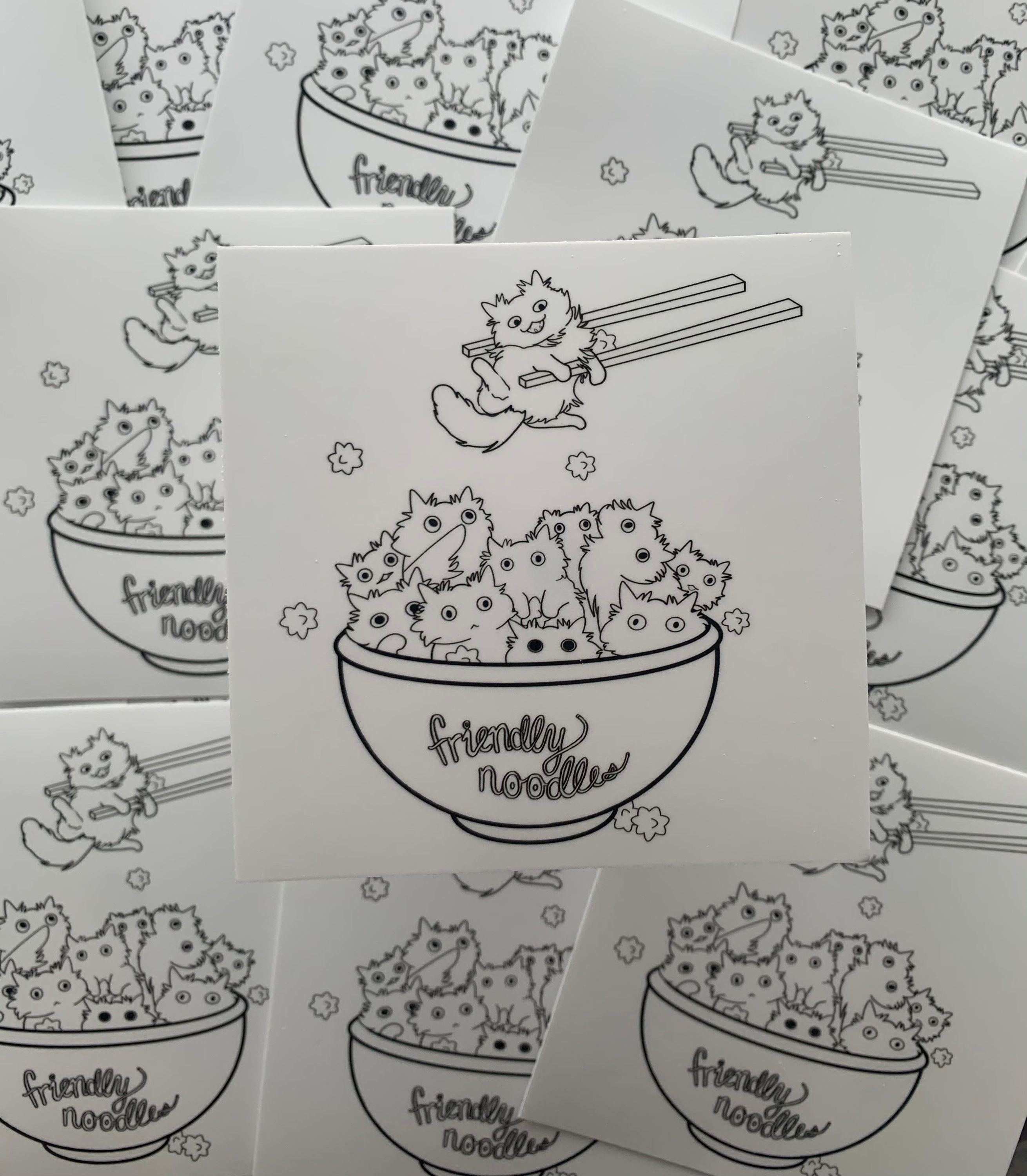 Noodle Bowl Sticker 4x4, Friendly Noodles, Rebecca Salinas Art, Cat Ramen, Chopsticks, Lover, Line Cute Cat, Fluffy
