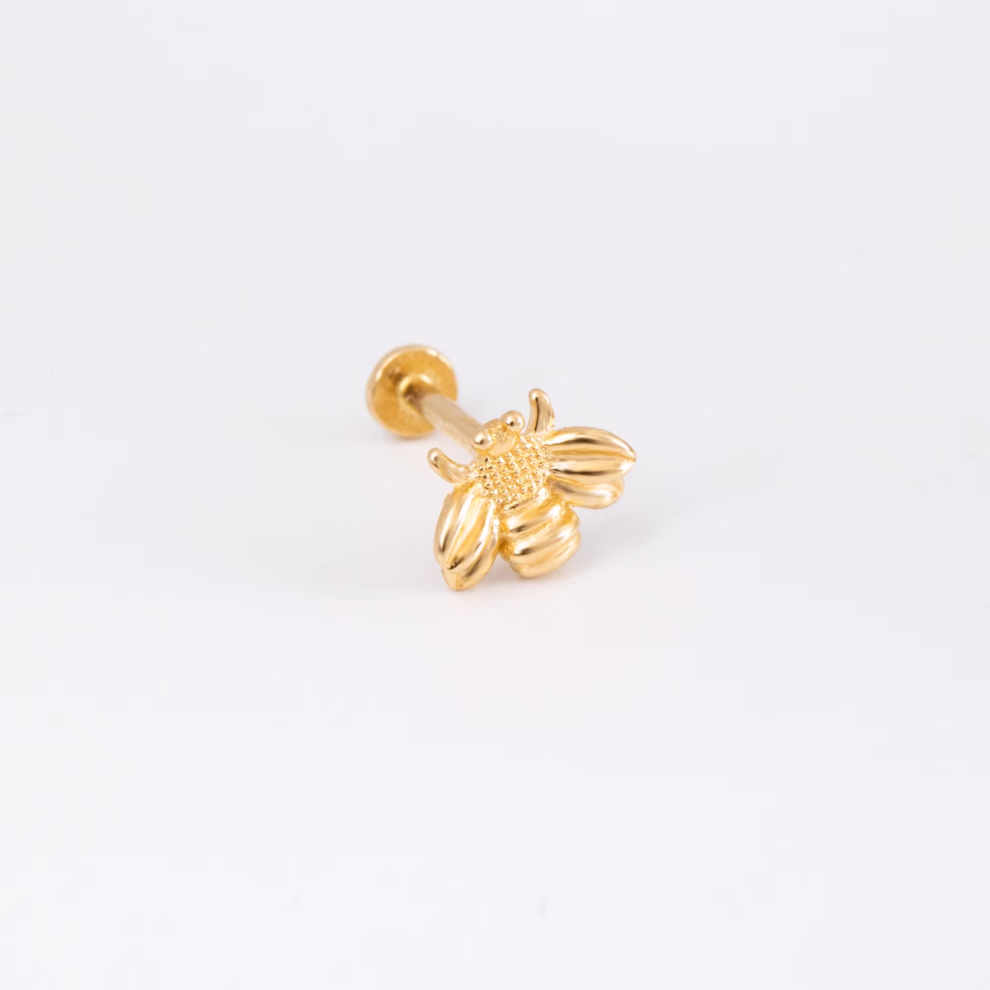 14K Real Gold Bee Piercing, Cartilage Stud, Internally Threaded, Ear Helix Earring, Tragus Piercing Jewelry, Dainty Stud For Her